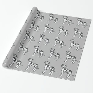 Harlequin Great Dane Dogs Pattern On Grey Wrapping Paper