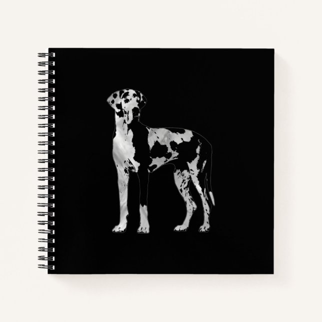Harlequin Great Dane  -pearl and silver Notebook (Front)