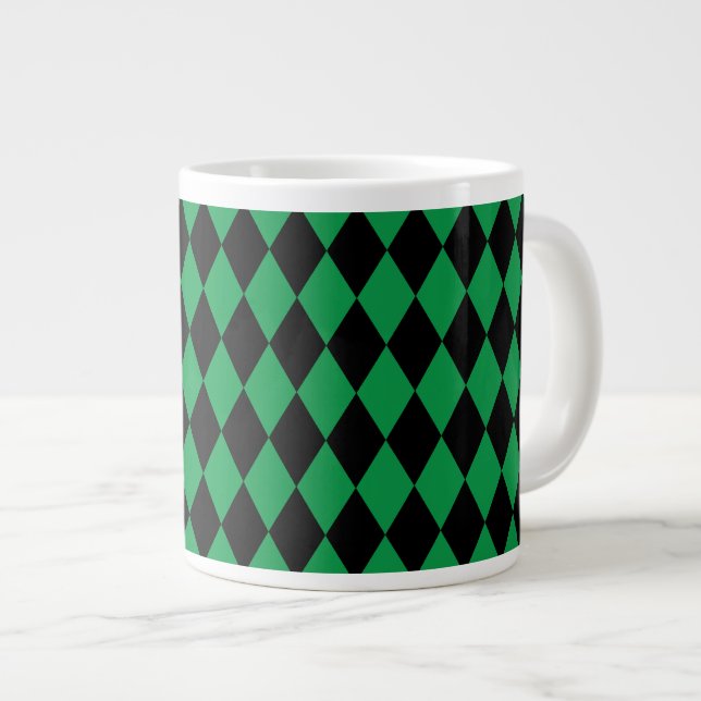 Harlequin Green and Black Large Coffee Mug (Front Right)