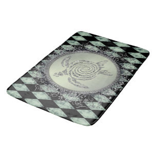 Harlequin Green and Silver Glitter Sea Turtle Bath Mat