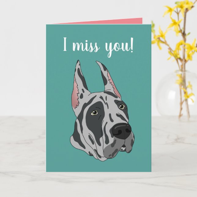 Harlequin Grey Great Dane Missing You Card (Yellow Flower)