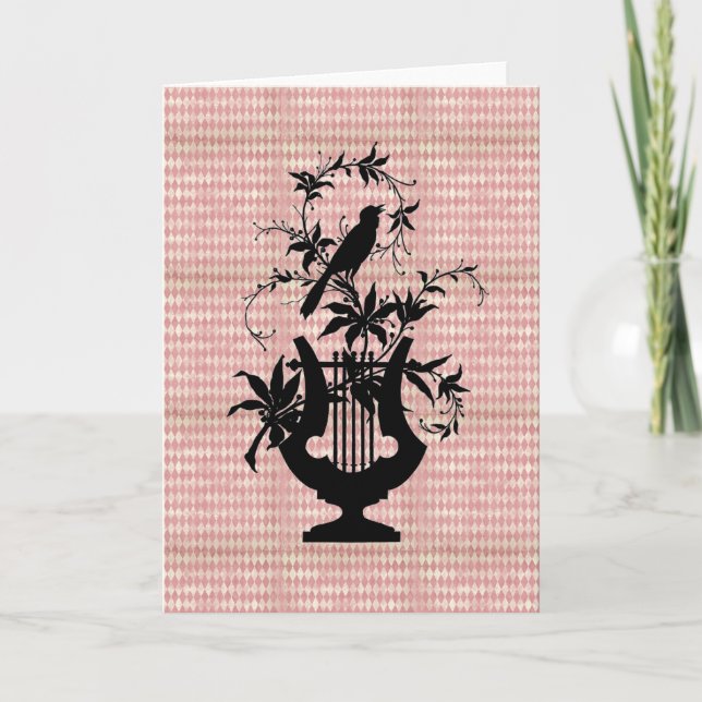 Harlequin Harp Bird Silhouette Greeting Card (Front)