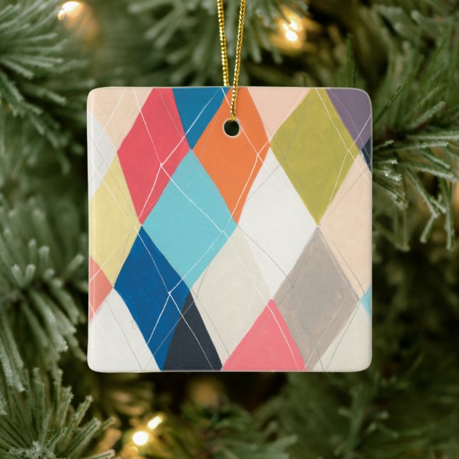 Harlequin Hopscotch - Argyle Pattern Ceramic Ornament (Tree)
