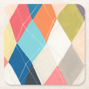 Harlequin Hopscotch - Argyle Pattern Square Paper Coaster