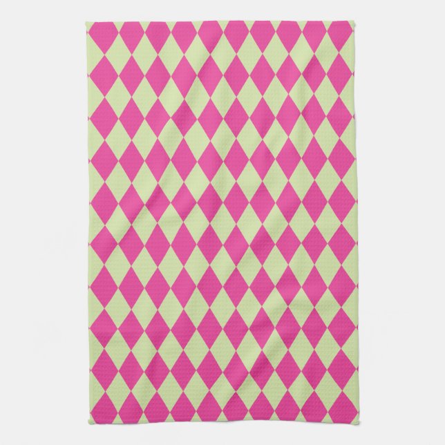 Harlequin Hot Pink and Mint Tea Towel (Vertical)
