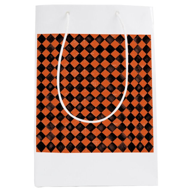 Harlequin in black and orange tile medium gift bag (Front)