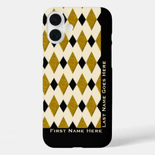 Harlequin in Gold, Black, Cream (Personalised) iPhone 16 Plus Case
