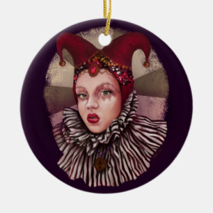 Harlequin Jester  Ceramic Tree Decoration