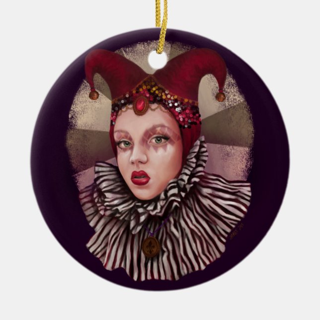 Harlequin Jester  Ceramic Tree Decoration (Front)