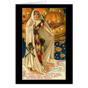 Harlequin Lady Vintage Halloween Greeting Card