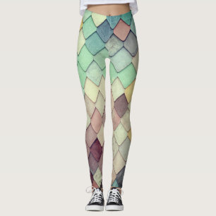 Harlequin Mermaid Diamond Shingle Pastel Leggings