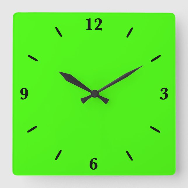 Harlequin Neon Green Solid Colour Square Wall Clock (Front)