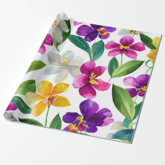 Harlequin Orchid Multicolor Purple Yellow Floral Wrapping Paper