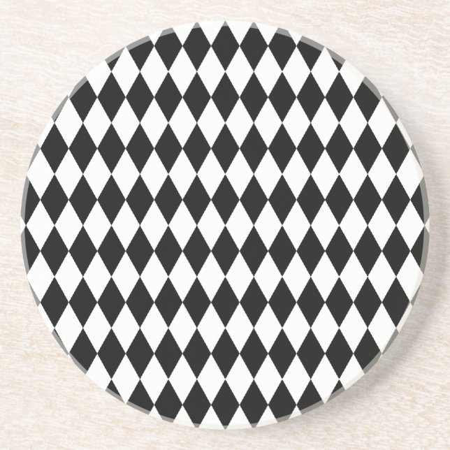 Harlequin pattern, elegant black and white design coaster (Front)