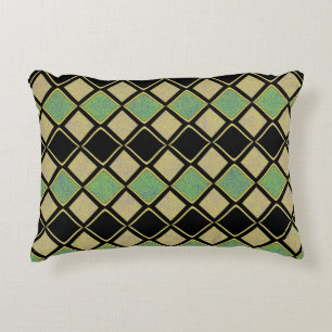 Harlequin Pattern in Gold, Green, and Black Decorative Cushion