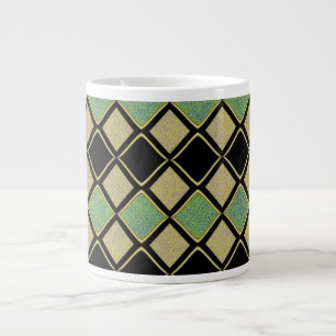 Harlequin Pattern in Gold, Green, and Black Large Coffee Mug
