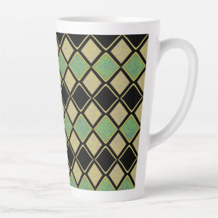 Harlequin Pattern in Gold, Green, and Black  Latte Mug