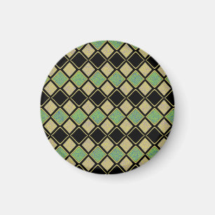 Harlequin Pattern in Gold, Green, and Black Magnet