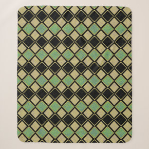 Harlequin Pattern in Gold, Green, and Black Sherpa Blanket