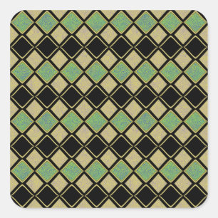 Harlequin Pattern in Gold, Green, and Black Square Sticker