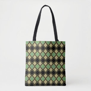 Harlequin Pattern in Gold, Green, and Black Tote Bag