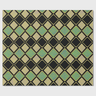 Harlequin Pattern in Gold, Green, and Black  Wrapping Paper