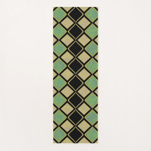 Harlequin Pattern in Gold, Green, and Black Yoga Mat
