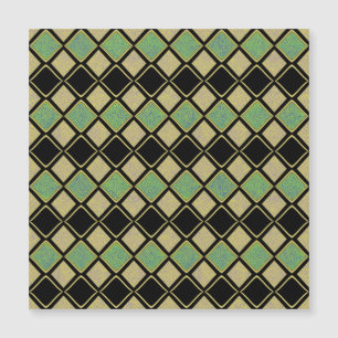 Harlequin Pattern in Green and Gold Magnetic Card