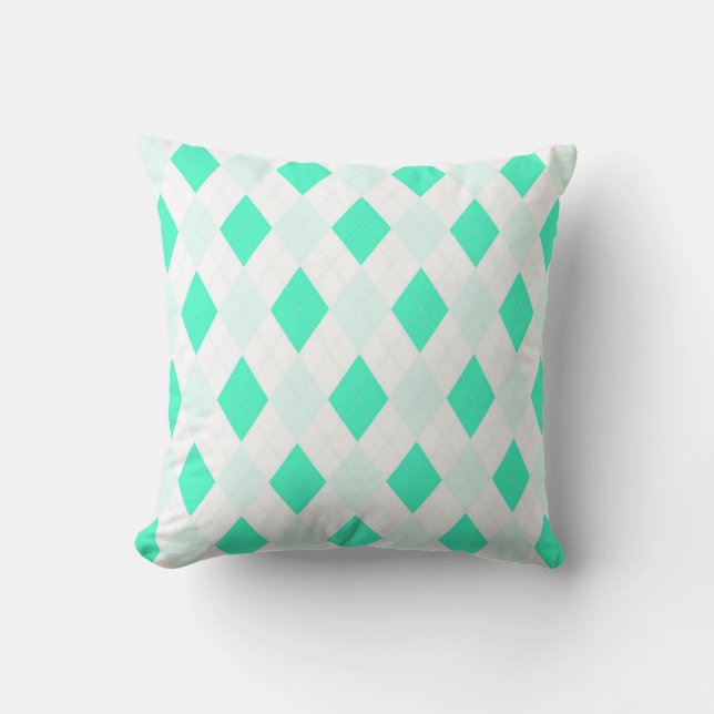 Harlequin Patterns Mint Green White Home Decor Cushion (Front)