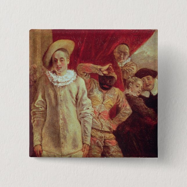 Harlequin, Pierrot and Scapin, Actors from the Com 15 Cm Square Badge (Front)