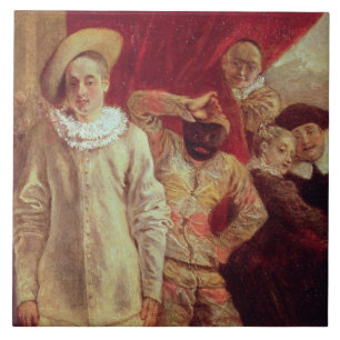 Harlequin, Pierrot and Scapin, Actors from the Com Ceramic Tile