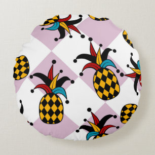 Harlequin Pineapple: Stylised Doodle Vintage Round Cushion
