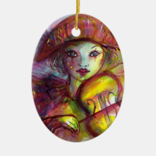 HARLEQUIN PLAYING VIOLIN Venetian Masquerade Ceramic Tree Decoration