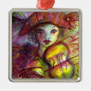 HARLEQUIN PLAYING VIOLIN Venetian Masquerade Metal Ornament