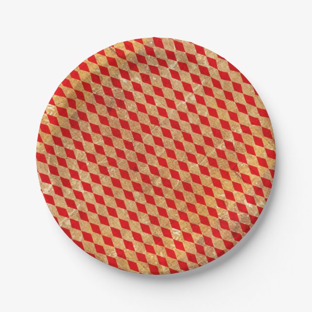 Harlequin Red Vintage Paper Plate (Front)