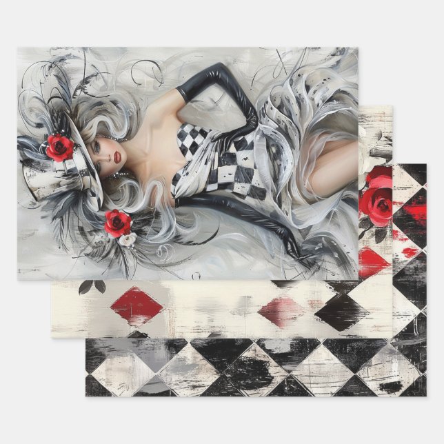 Harlequin Roses Wrapping Paper Sheet (Set)