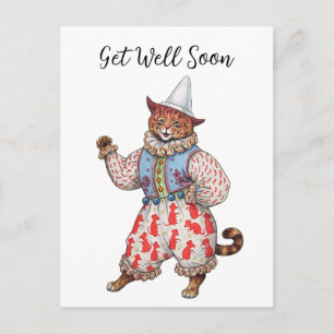 Harlequin Theatrical Costumed Cat Get Well Soon Postcard