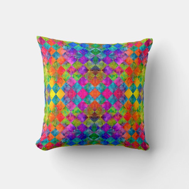 [Harlequin Tie-Dye] Diamond Fractal Chequered (v2) Cushion (Front)