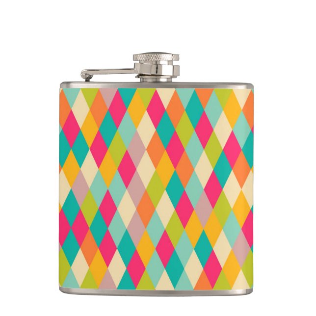 Harlequin vintage pattern hip flask (Front)