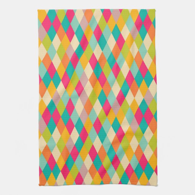 Harlequin vintage pattern tea towel (Vertical)