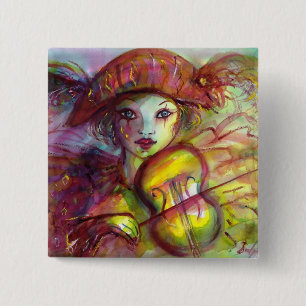 Harlequin Violinist, Venetian Masquerade Masks 15 Cm Square Badge