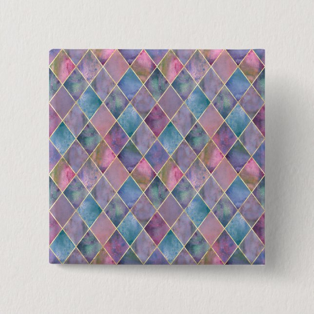 Harlequin Watercolor Diamond Geometric Pattern  15 Cm Square Badge (Front)