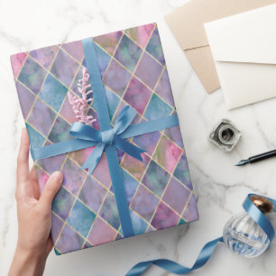 Harlequin Watercolor Diamond Geometric Pattern Wrapping Paper
