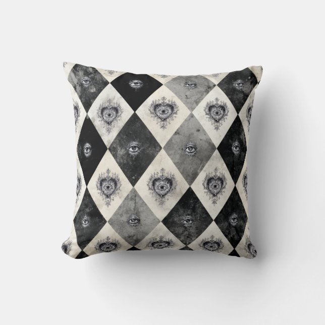 Harlequin with All-Seeing Eyes Throw Pillow (Front)
