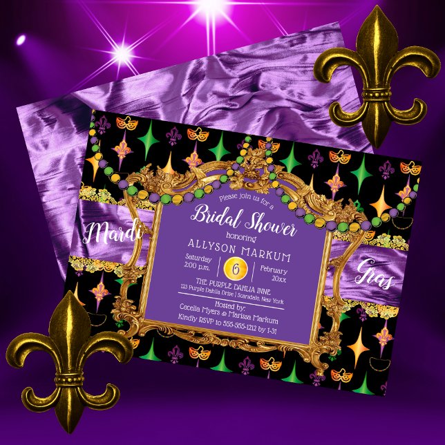 Harlequins Fleur de Lis Mardi Gras Bridal Shower Invitation (Harlequins Fleur de Lis Mardi Gras Bridal Shower Invitation)