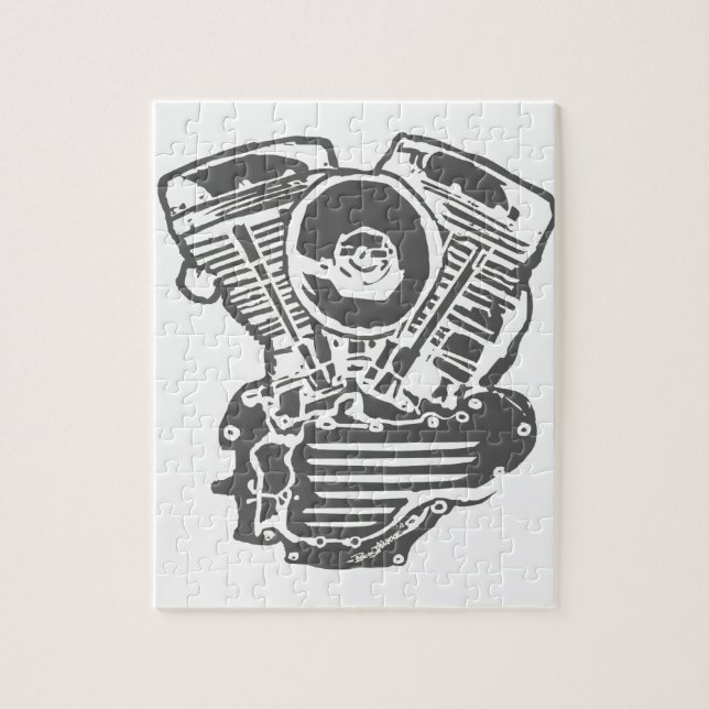 Harley Panhead Engine Drawing Jigsaw Puzzle (Vertical)