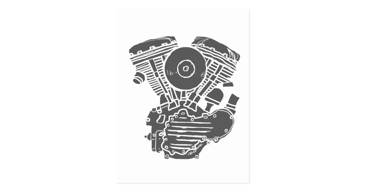 Harley Panhead Motor Drawing Postcard | Zazzle.com.au