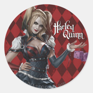 Harley Quinn With Fuzzy Dice Classic Round Sticker