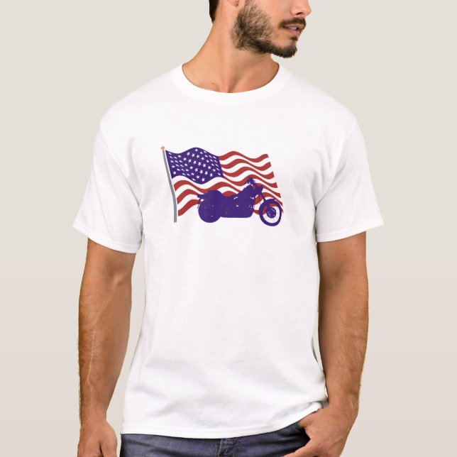Harley Silhouette On American Flag Tanktop T-Shirt (Front)