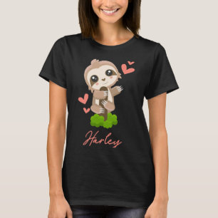 Harley Sloth Baby Girl Cute Hearts T-Shirt